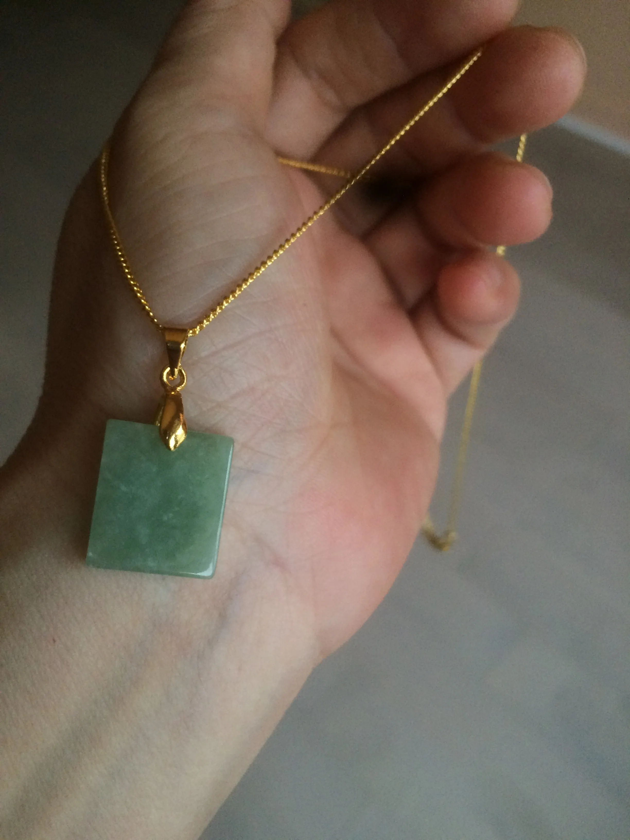 100% Natural watery apple green Jadeite Jade safe and sound pendant C7