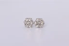 14K White Gold Flower Cluster Earring 2.05Ctw