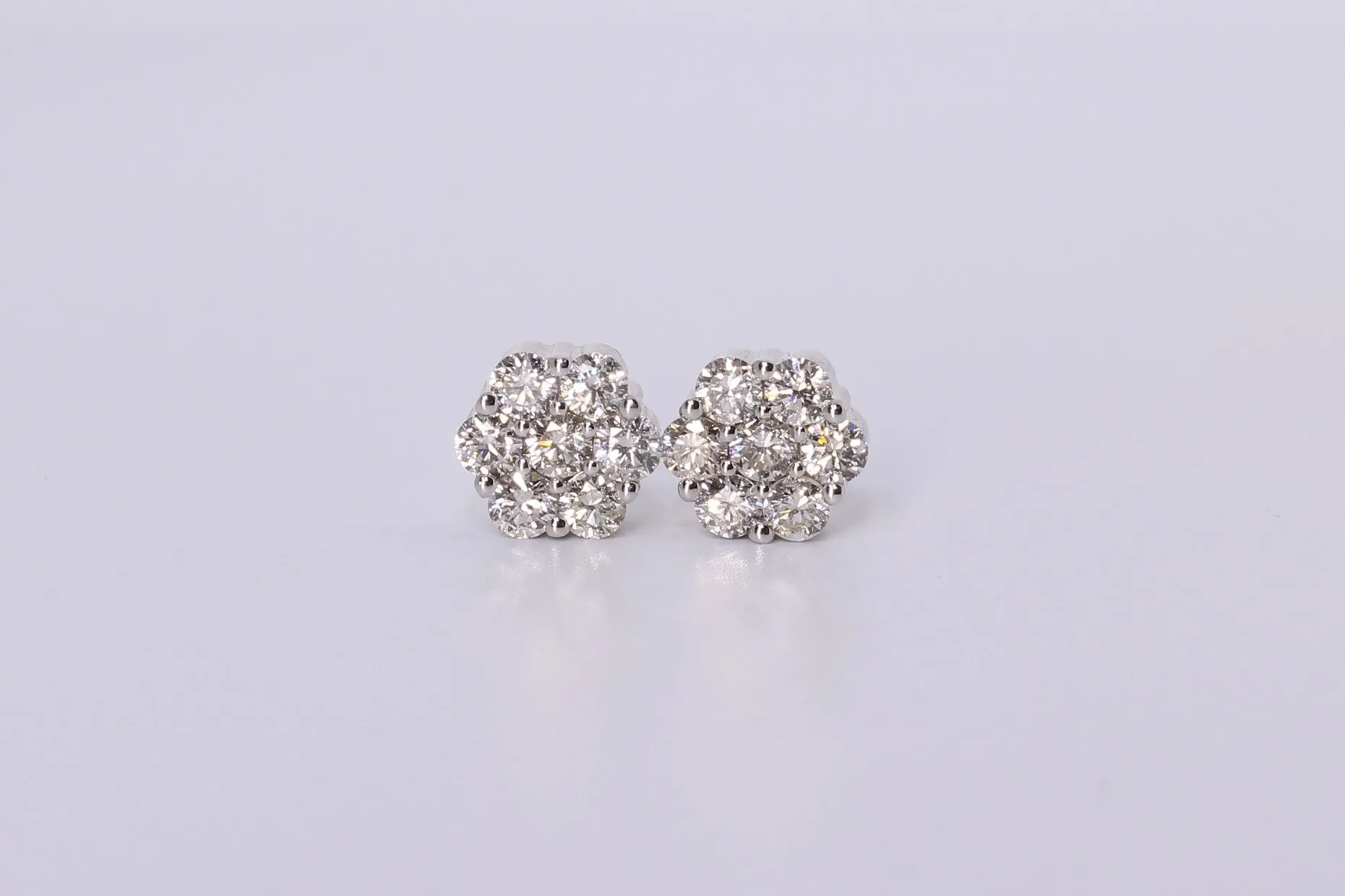 14K White Gold Flower Cluster Earring 2.05Ctw