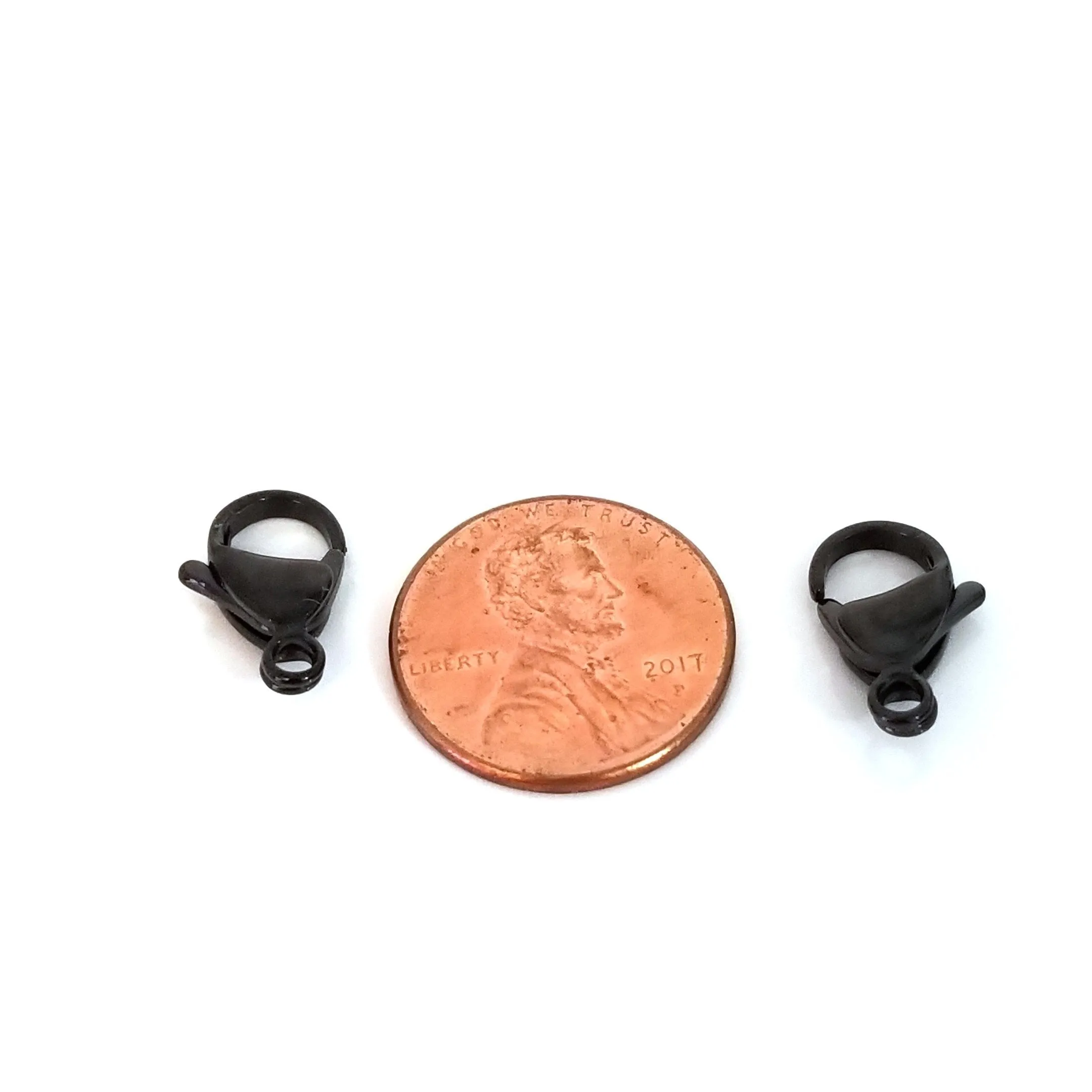 15mm Black Lobster Clasps, Stainless Steel, Lot Size 100 Clasps