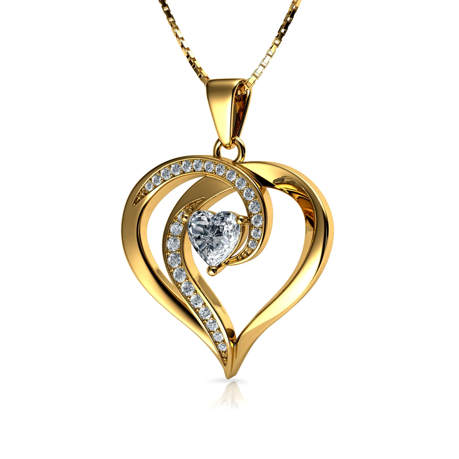 18k Gold Heart Necklace - Elegant Pendant with Zirconia by DEPHINI