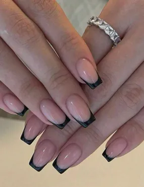 24 Pcs Black French tips Press on Nails