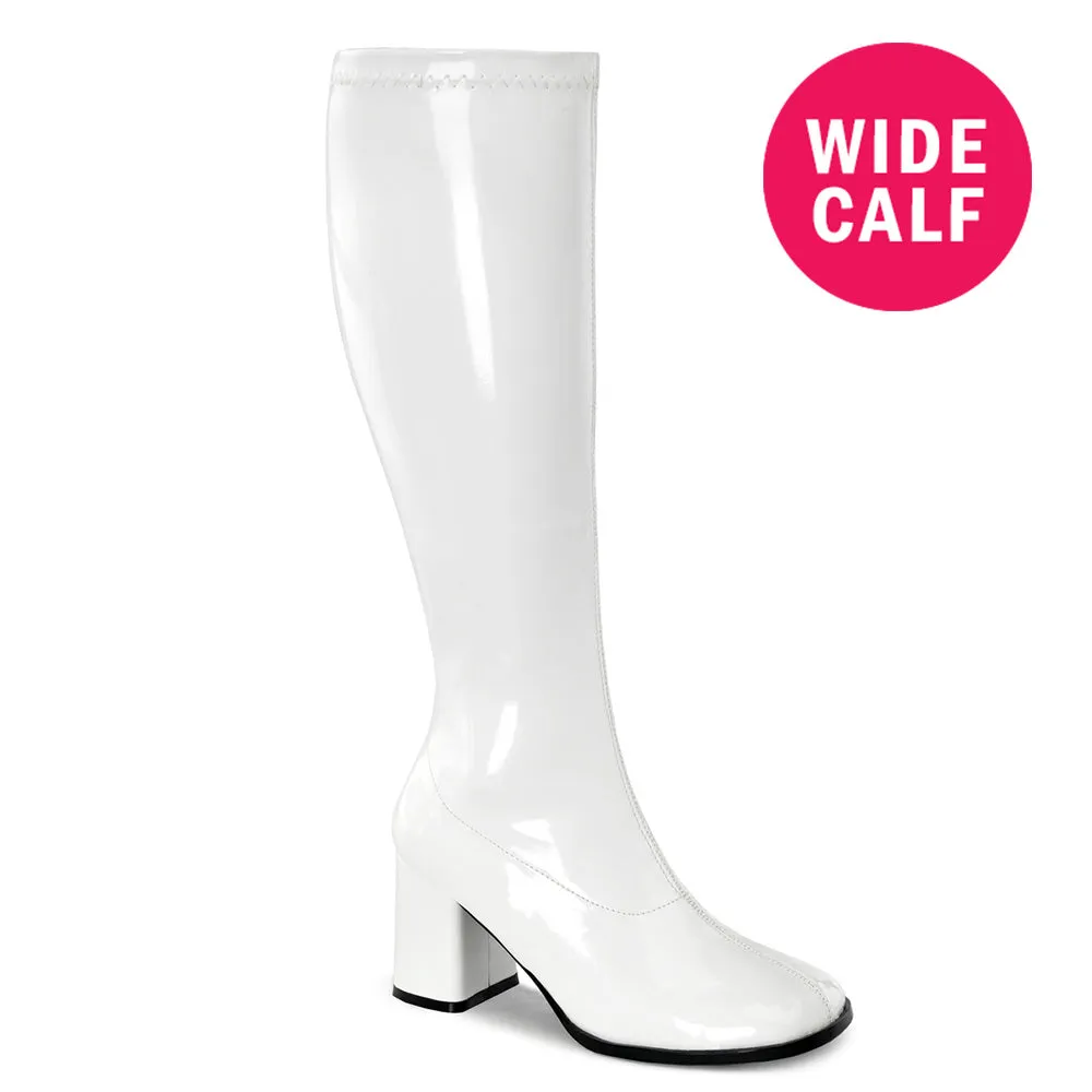 3 Inch Heel GOGO-300WC White Pat (Wide Calf)