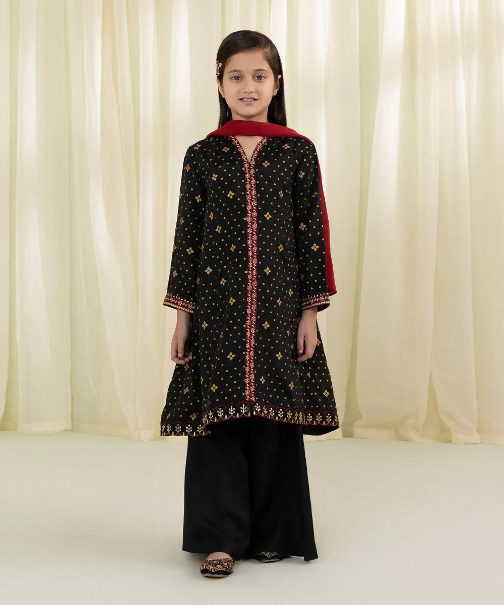 3 Piece - Embroidered Raw Silk Suit