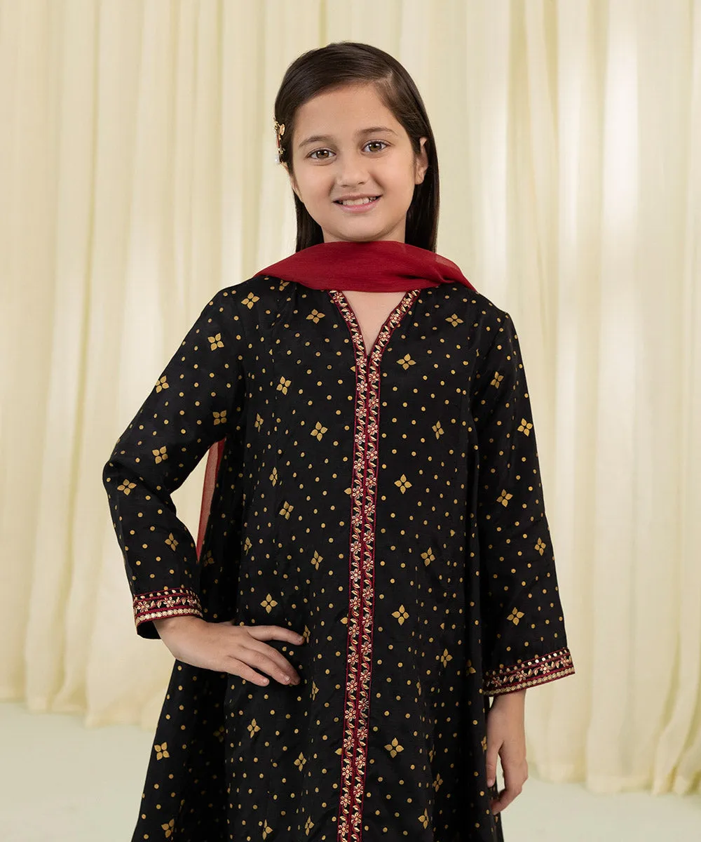 3 Piece - Embroidered Raw Silk Suit