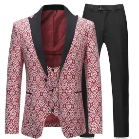 3-Piece Slim Fit Paisley Maroon Suit Print Suit