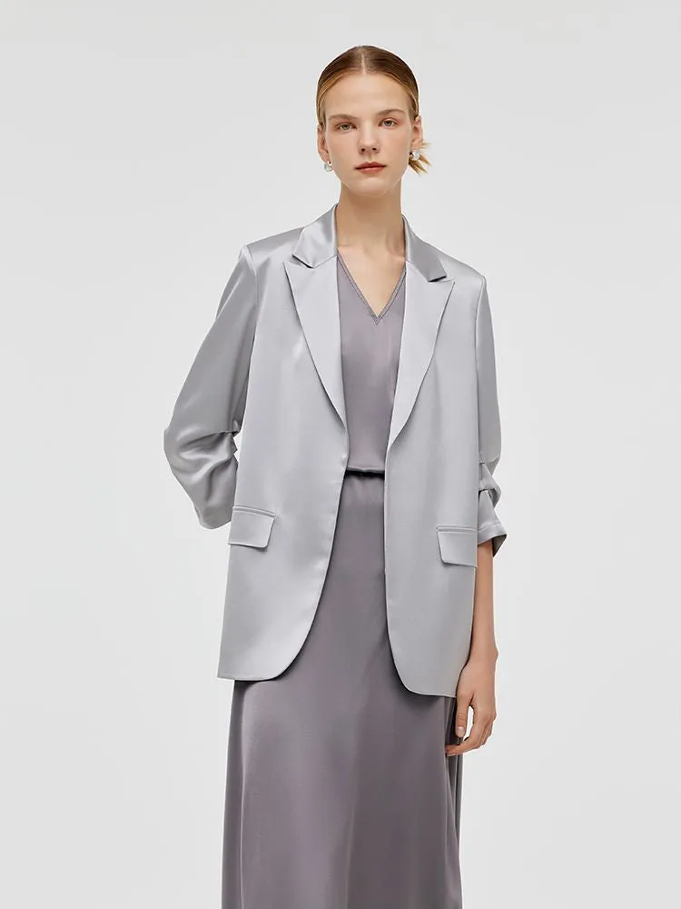 Acetate 3/4 Ruched Sleeves Women Blazer