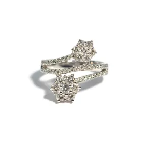 AFJ Diamond Collection - Double Flower Diamond Ring with White Gold