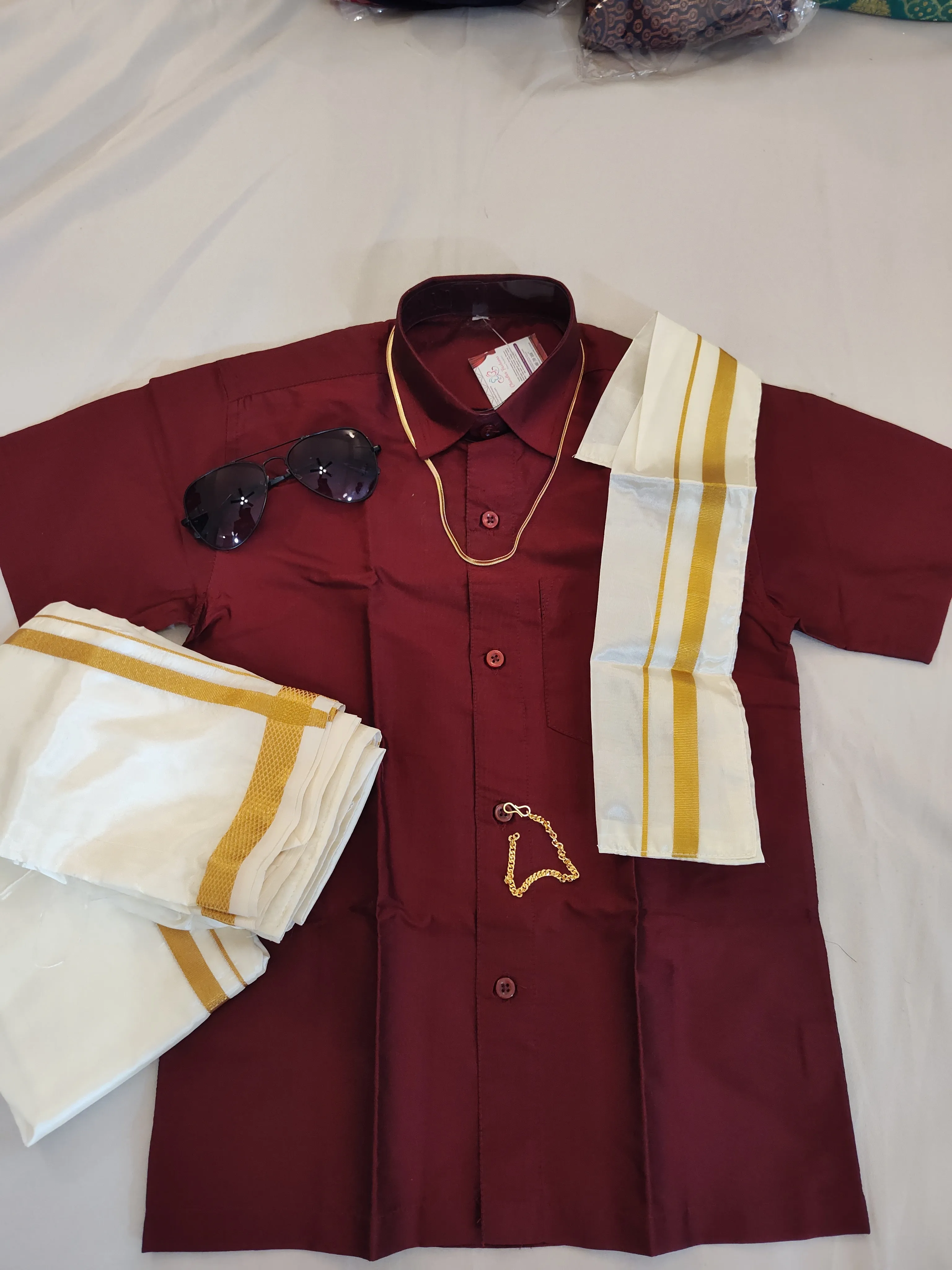 Alluring Maroon Color Shirt With Dhoti Full Outfit For Kids