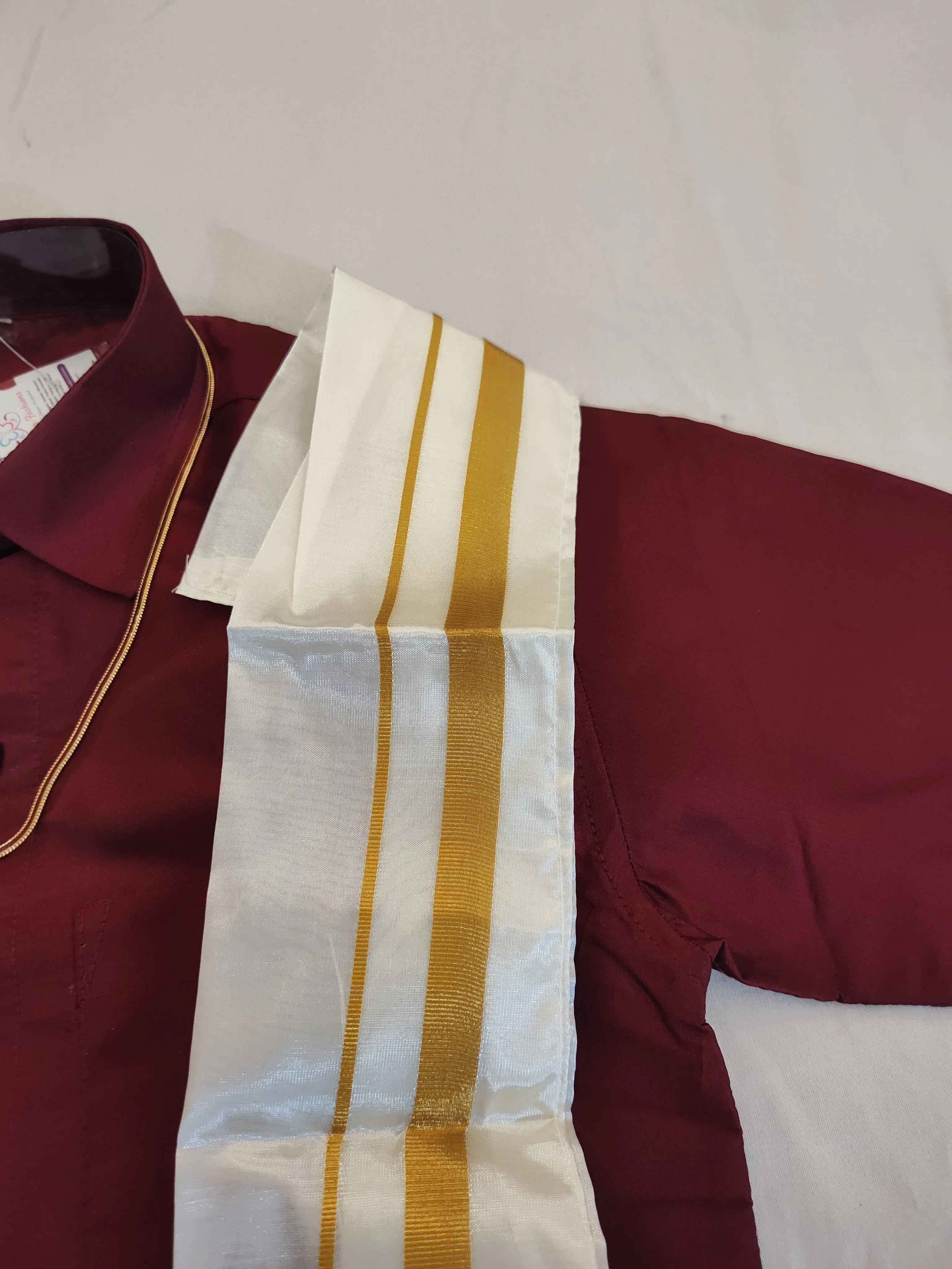 Alluring Maroon Color Shirt With Dhoti Full Outfit For Kids