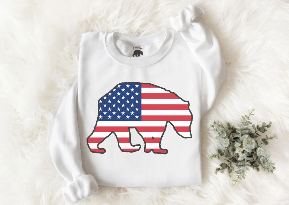 American Flag Bear Adult Sweatshirts