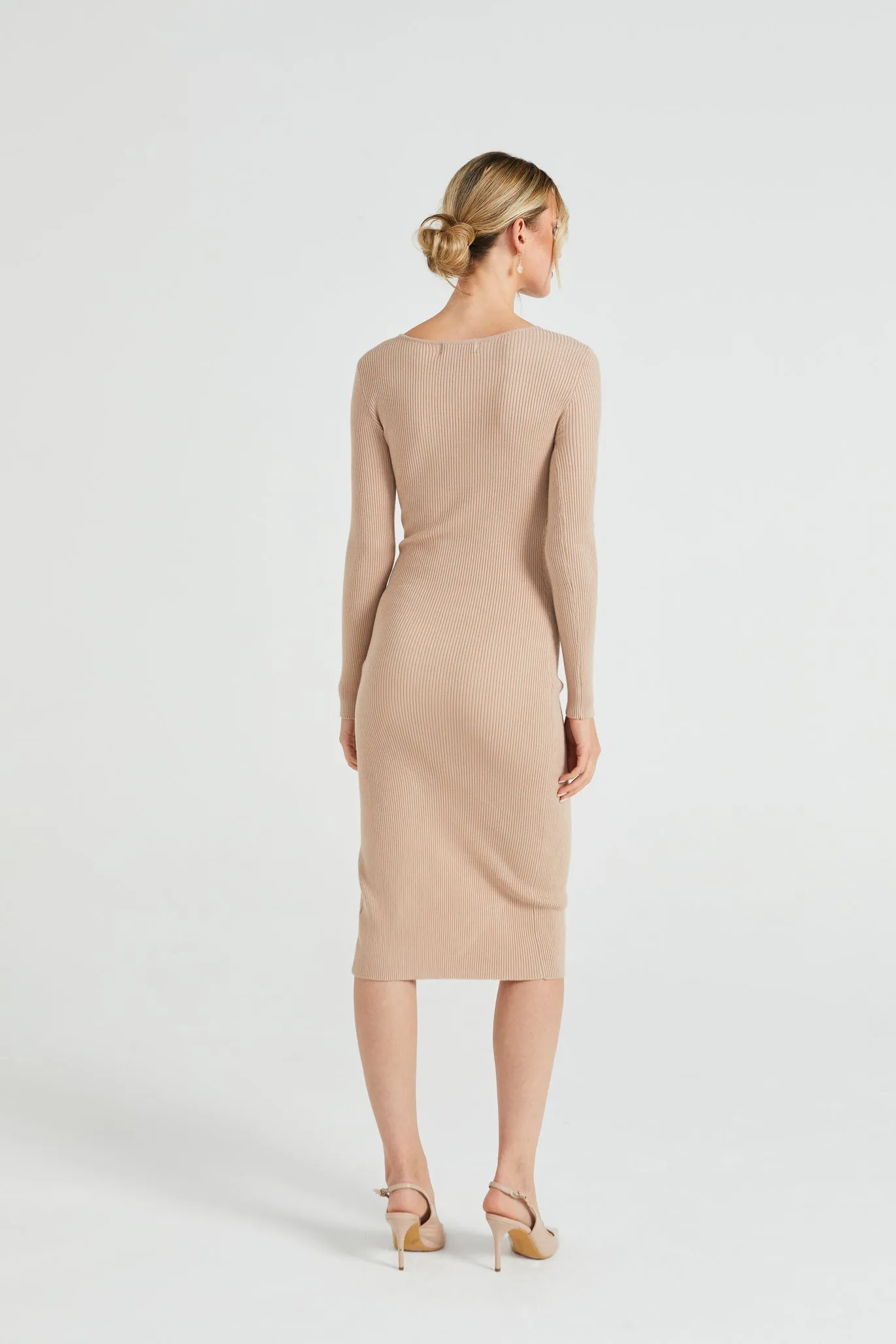 Angeleye Bodycon Ribbed Knit Midi Dress With Drawstring Leg