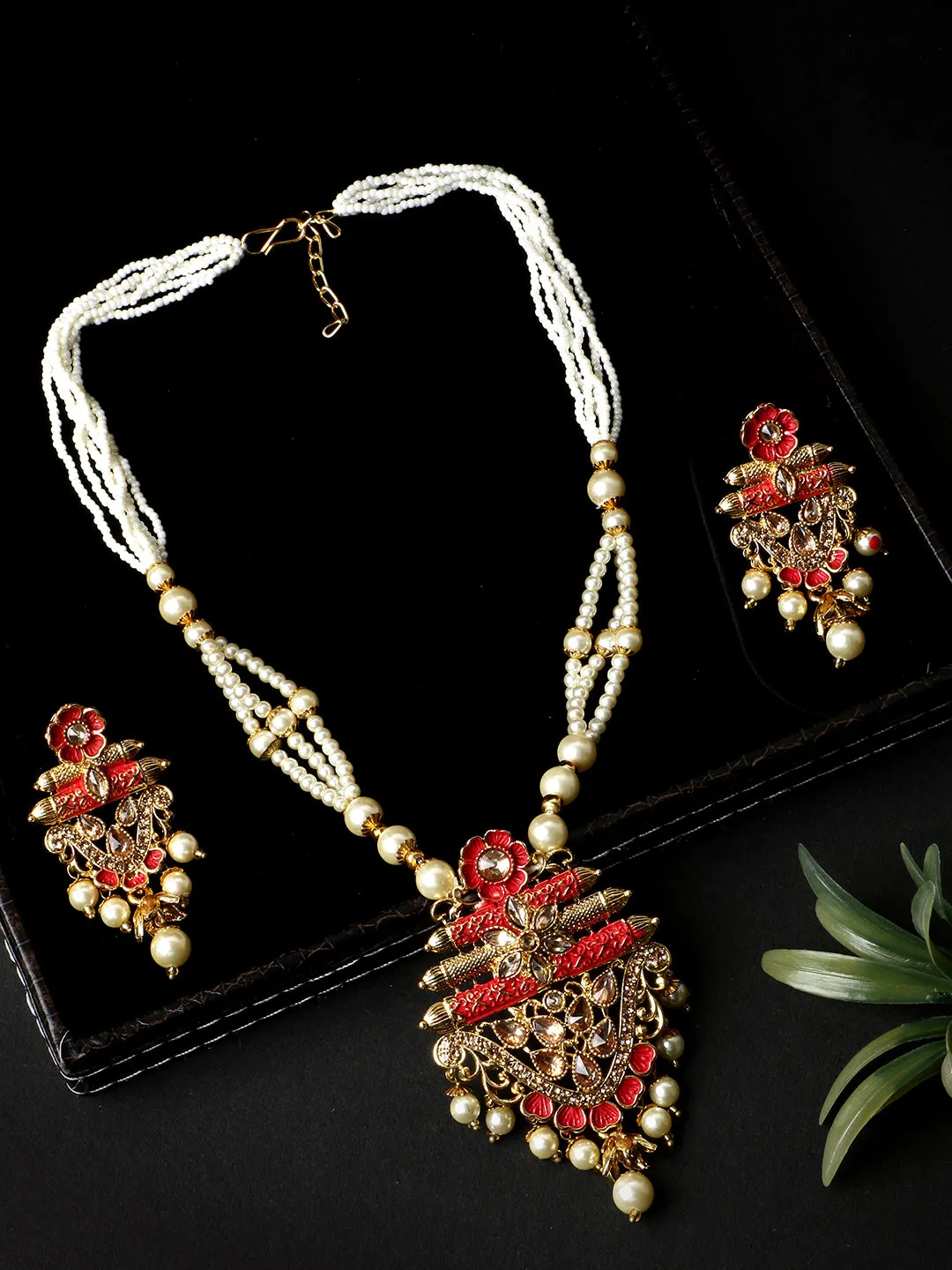 Antique Matte Gold Finish Meenakari Pearl Jewellery - Anikas Creation