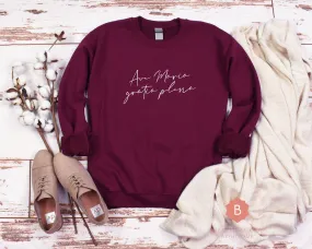 Ave Maria Catholic Sweatshirt, Maroon, Navy