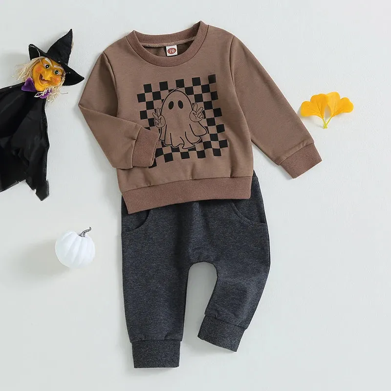 Baby/Little Boys Halloween Outfit - Ghost Western Checkerboard