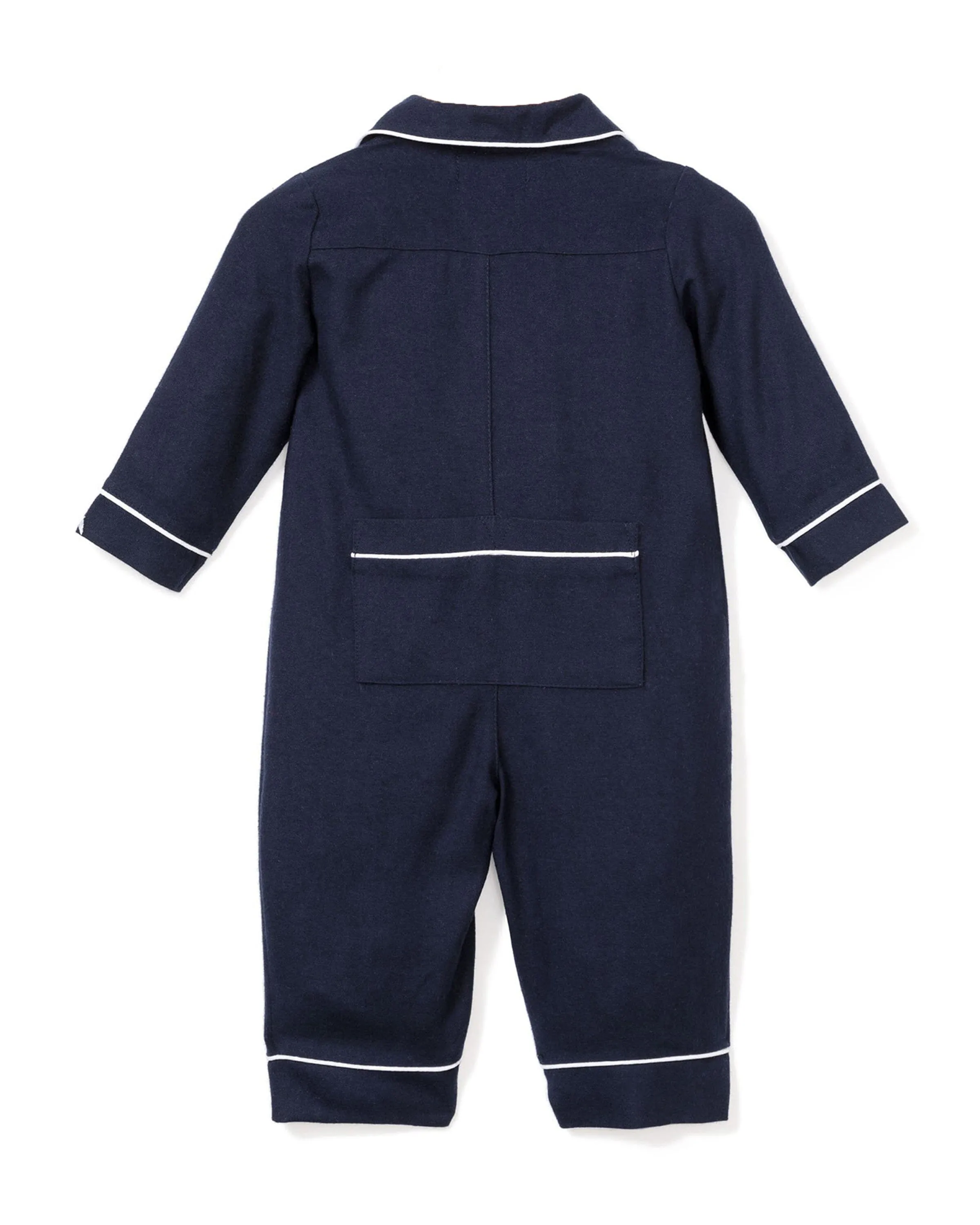 Baby's Flannel Romper | Navy with White Piping