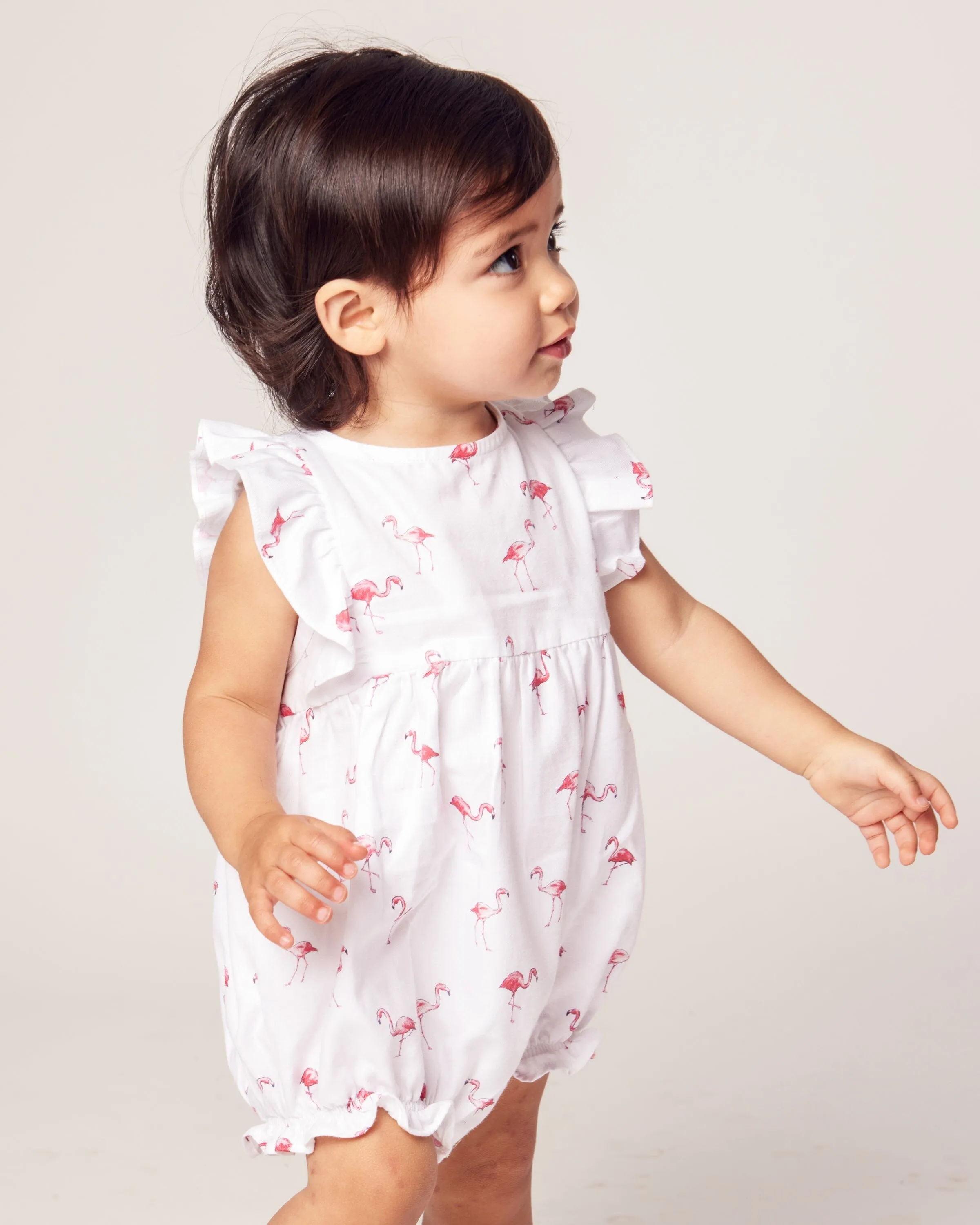 Baby's Twill Ruffled Romper | Flamingos