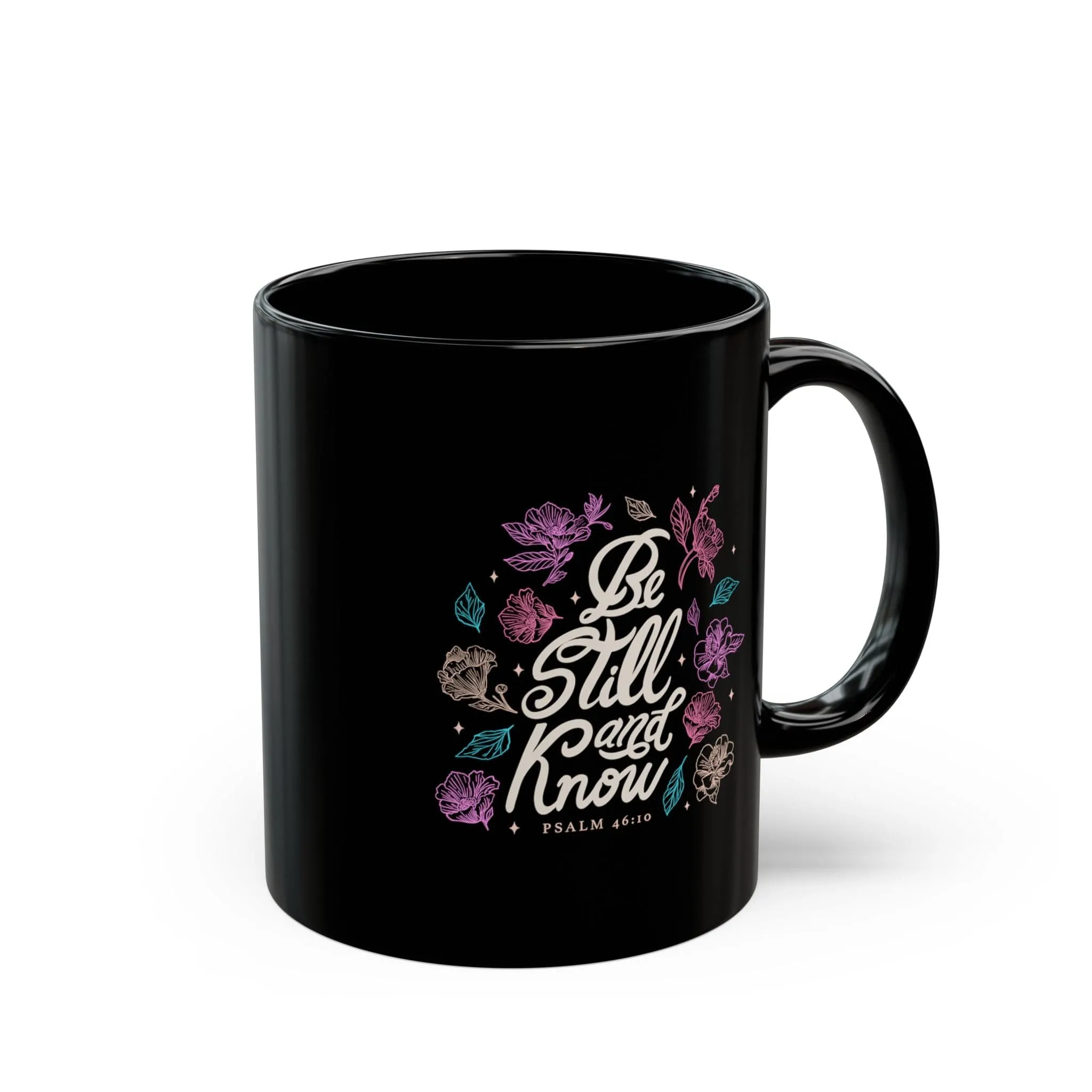 Be Still and Know Floral 11oz Black Mug