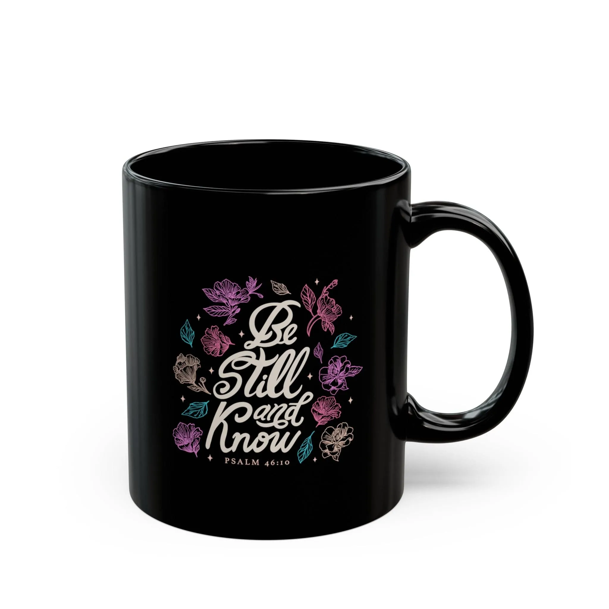 Be Still and Know Floral 11oz Black Mug