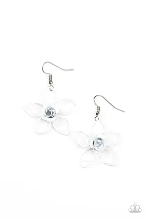 Botanical Bonanza White Wire Flower Earrings - Paparazzi Accessories