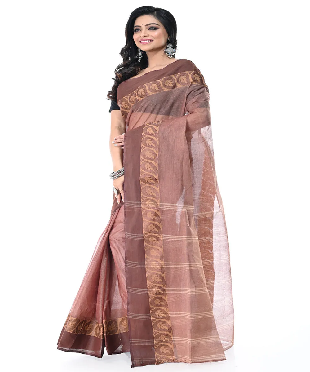 Brown maroon handwoven tangail cotton saree