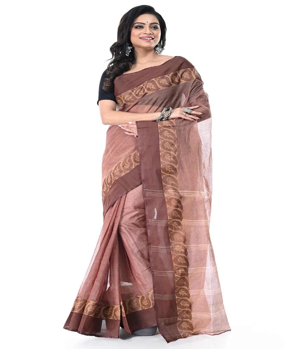 Brown maroon handwoven tangail cotton saree