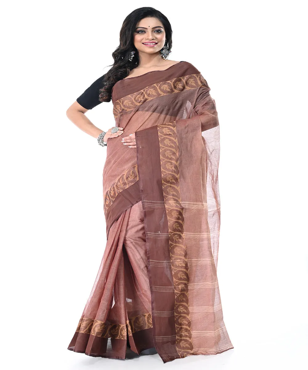 Brown maroon handwoven tangail cotton saree