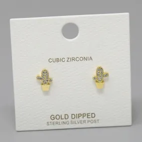 Cactus CZ Pave Gold Dipped Stud Earrings