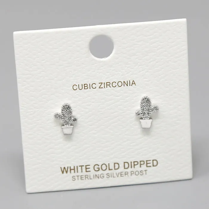 Cactus CZ Pave Gold Dipped Stud Earrings