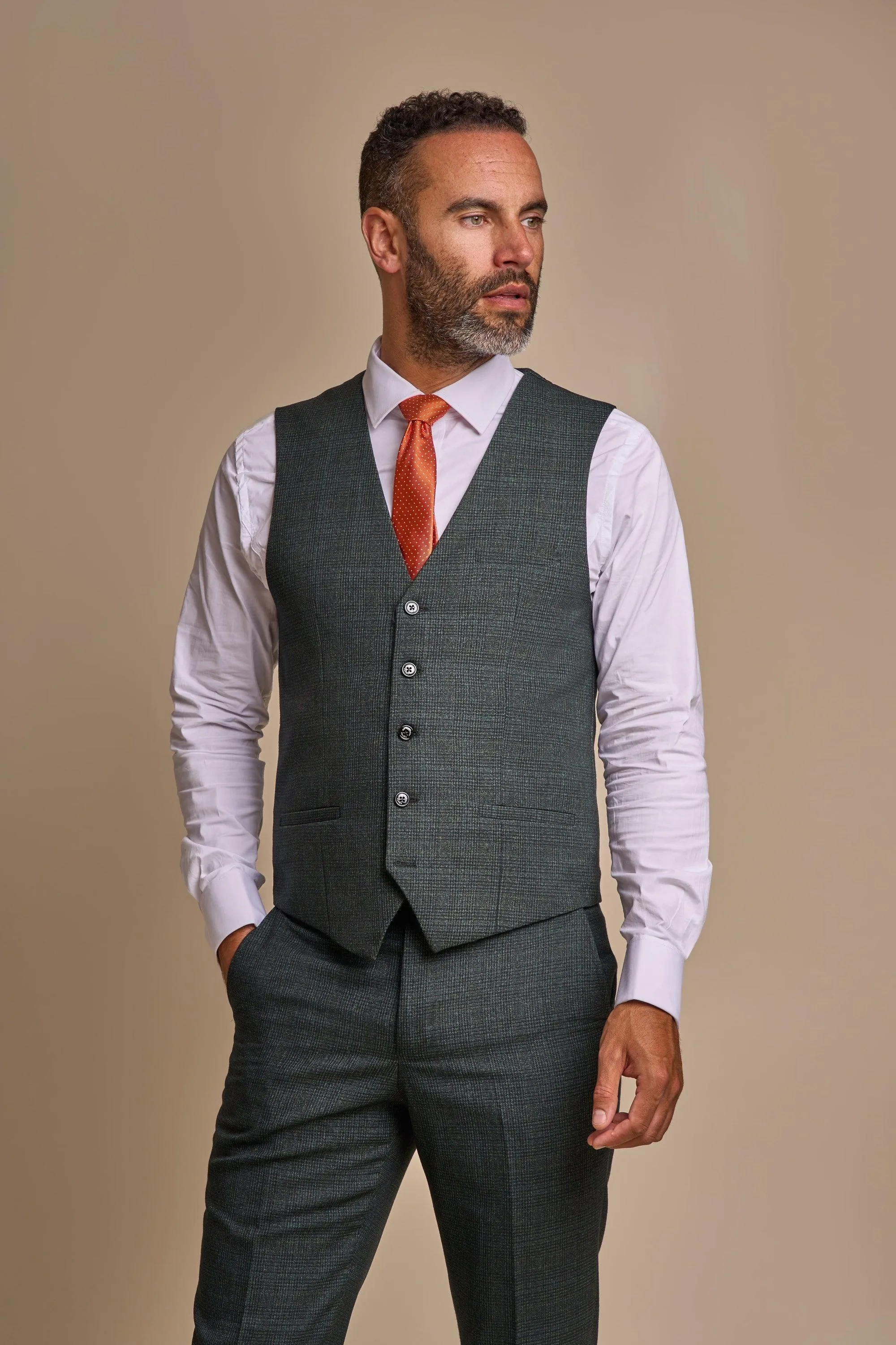 Caridi Olive Check Three Piece Suit