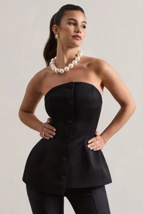 Century | Black Satin Strapless Button Front Corset Top