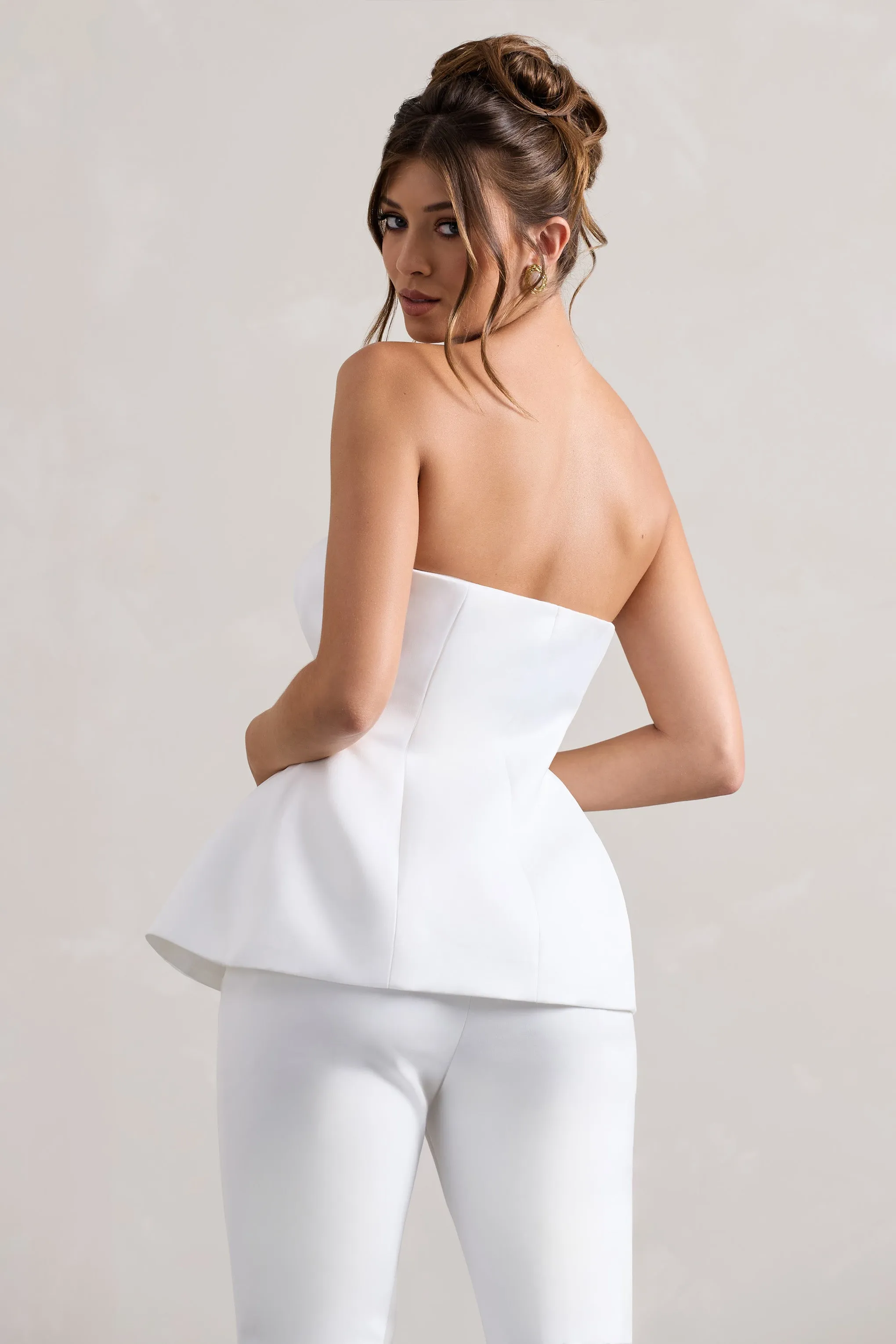 Century | Cream Satin Strapless Button Front Corset Top