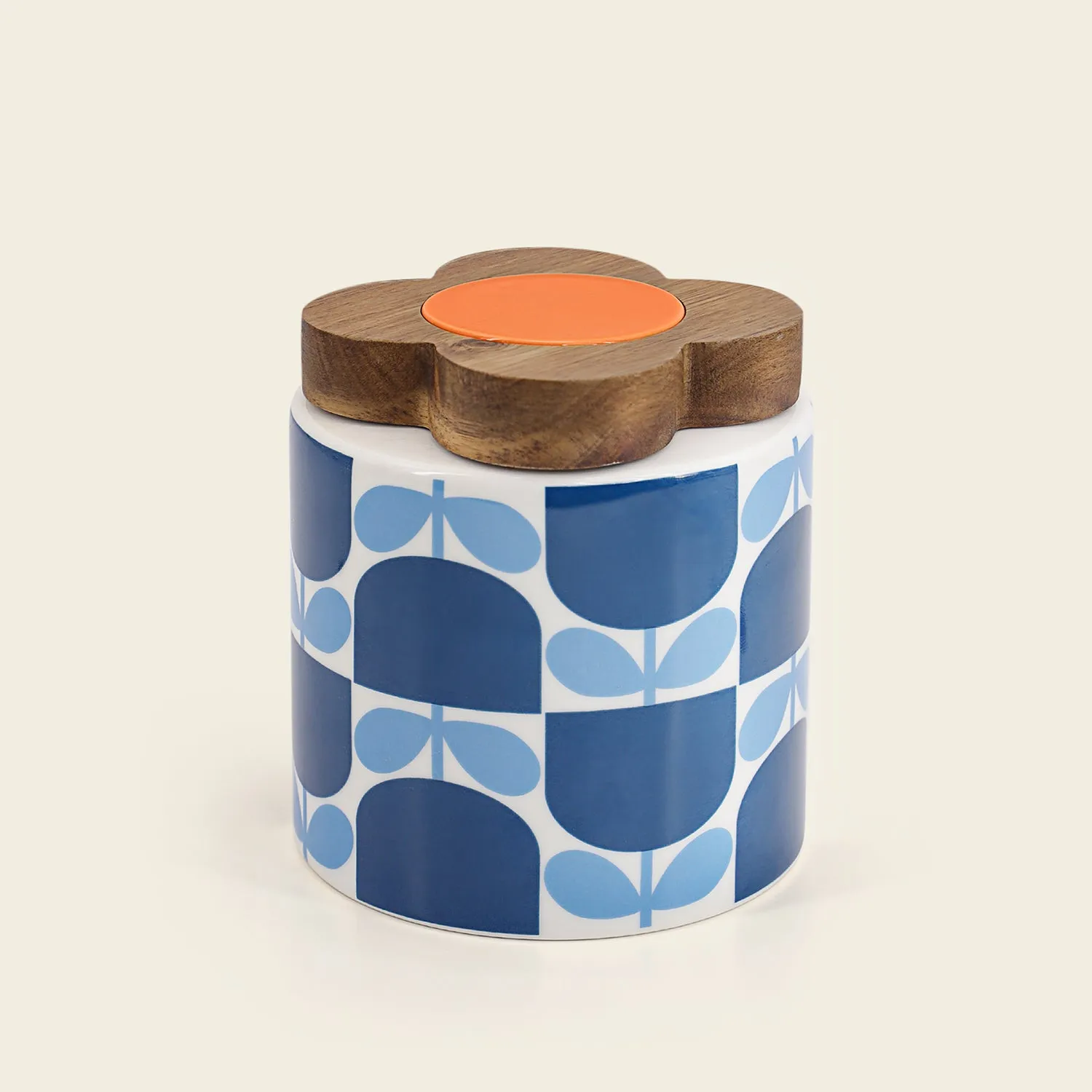 Ceramic Storage Jar  -  Block Flower Navy