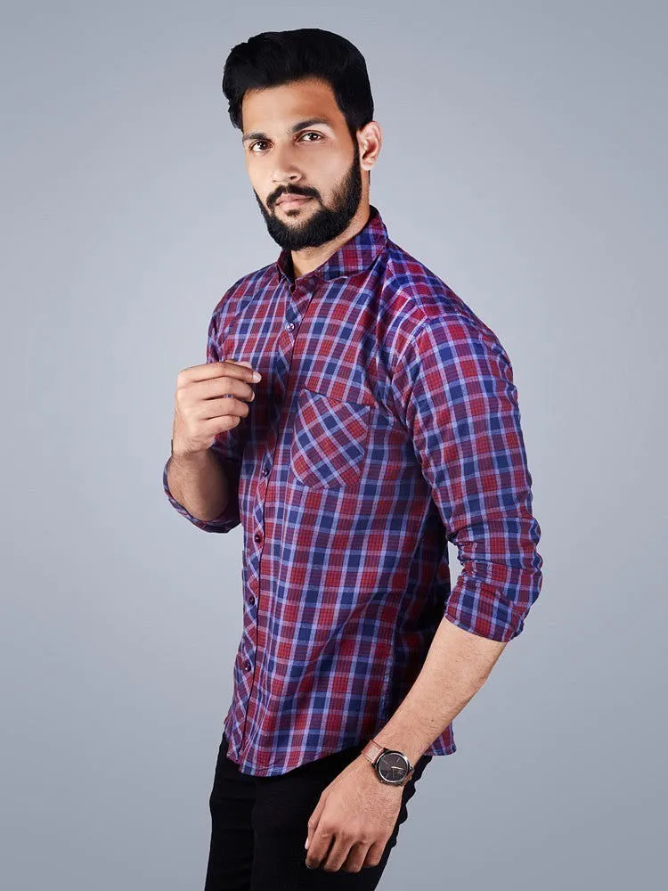 Check Shirt for Men - Checkered Spread Collar