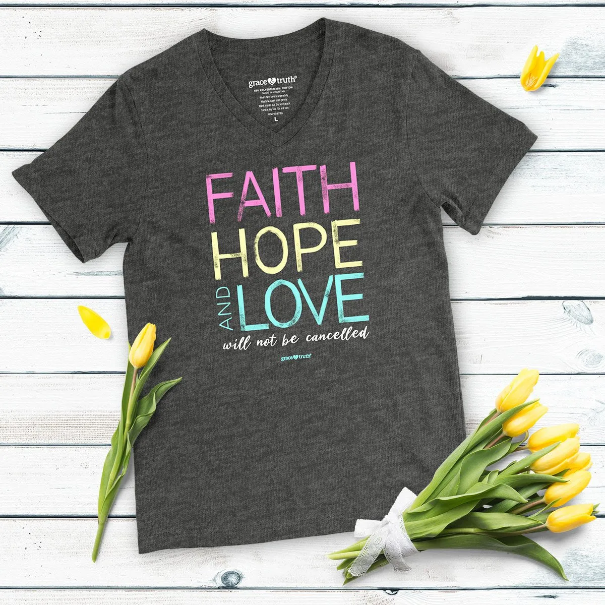 Cherished Girl Grace & Truth Faith Hope Love Christian V-Neck T-Shirt