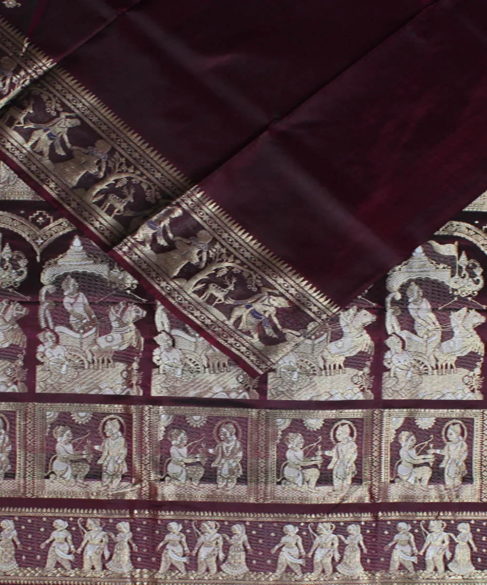 Chocolate maroon handwoven baluchari swarnachari silk saree