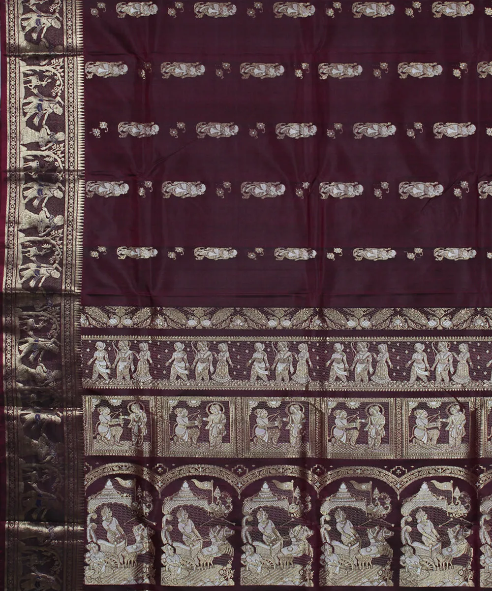 Chocolate maroon handwoven baluchari swarnachari silk saree