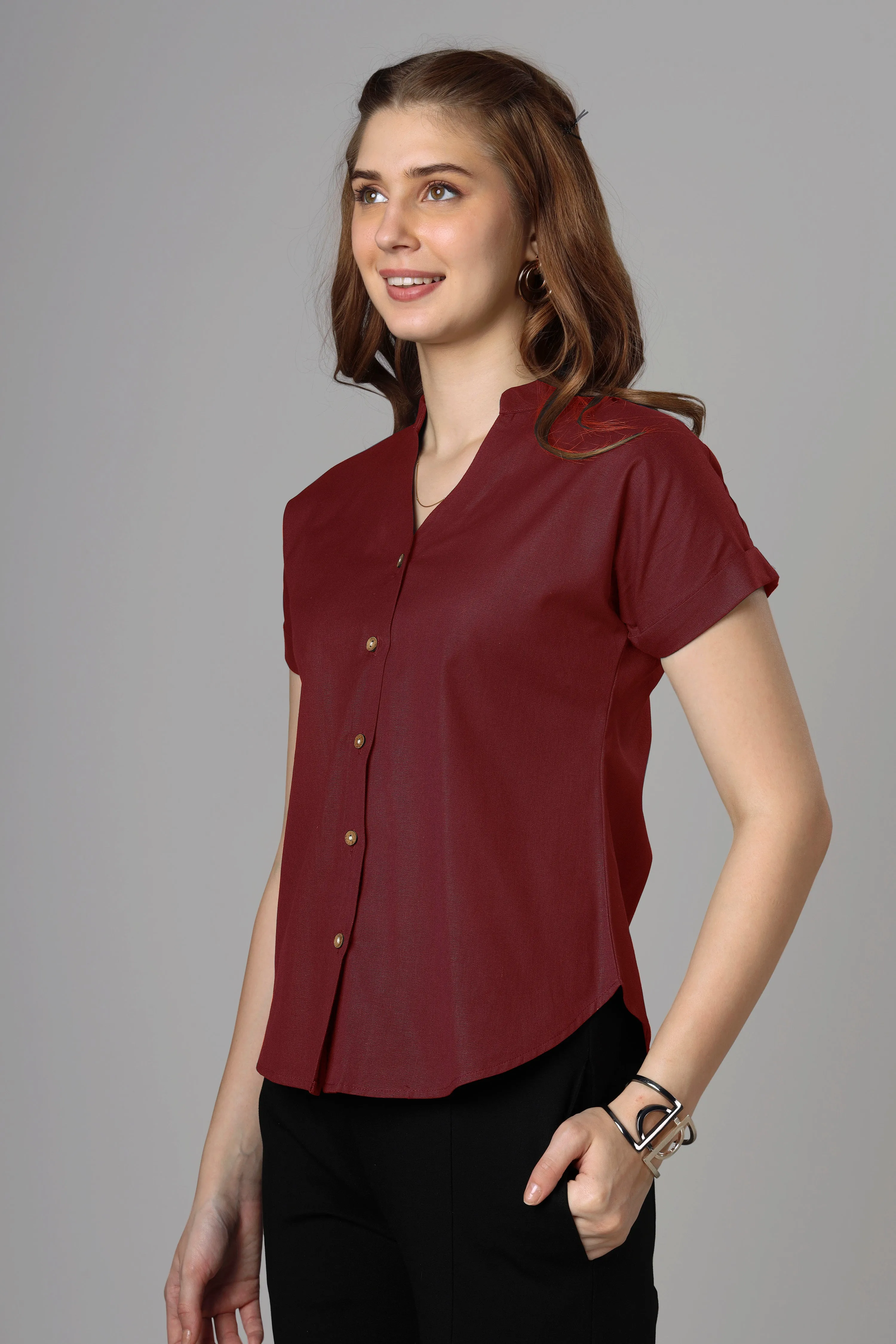 Classic Maroon Cotton Shirt For Women