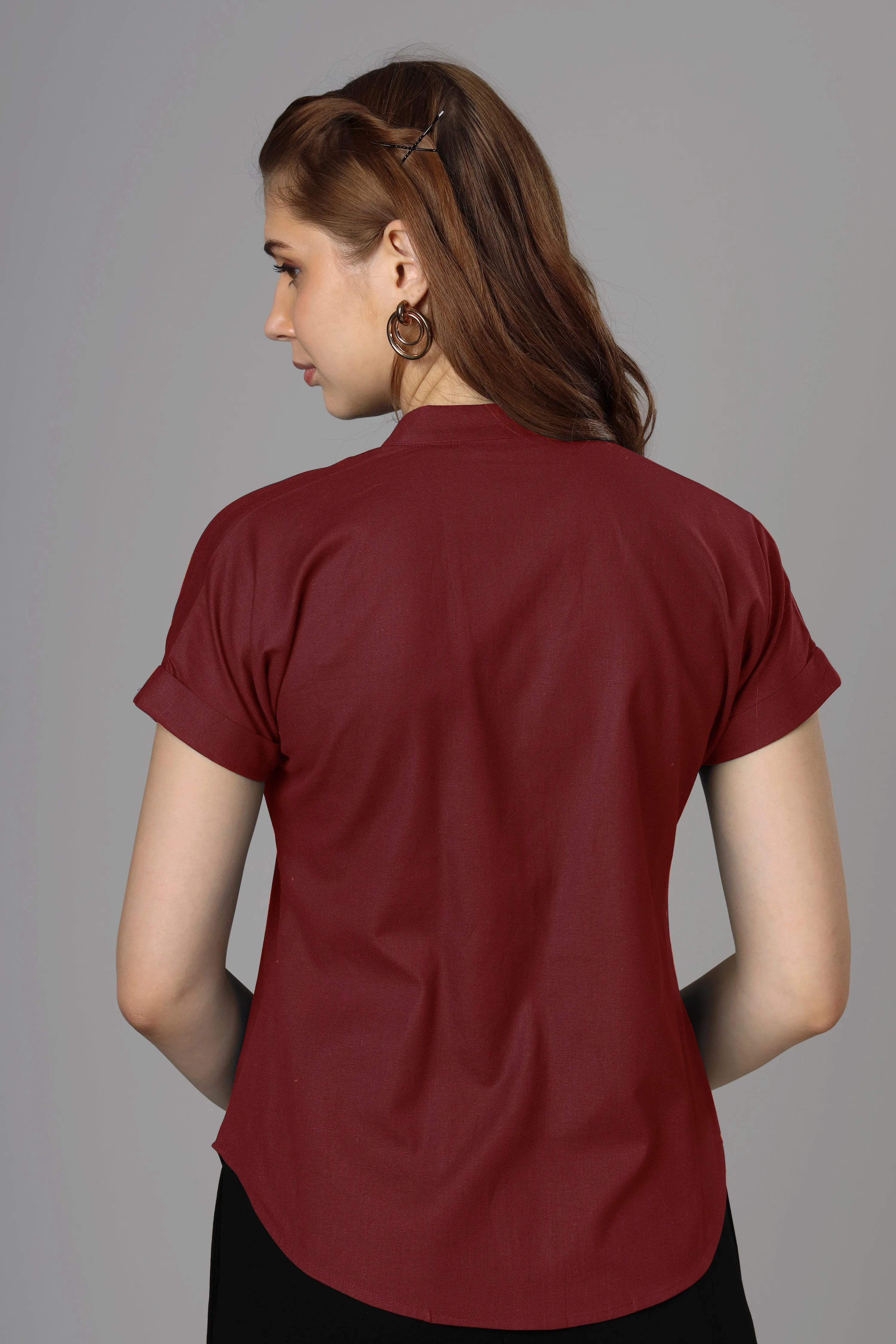 Classic Maroon Cotton Shirt For Women