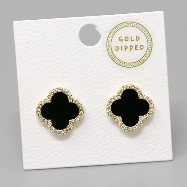 Clover Shape CZ Trimmed Stud Earrings