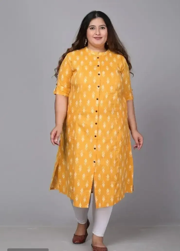 Cotton Printed Straight Plus Size Kurti for high beautiful women