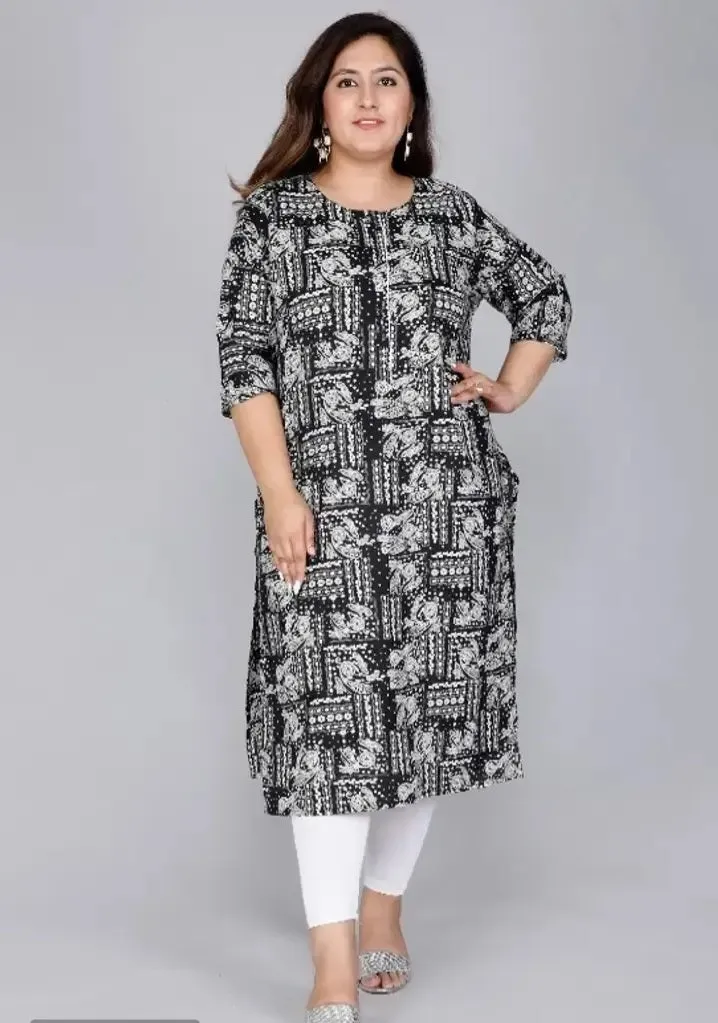 Cotton Printed Straight Plus Size Kurti for high beautiful women