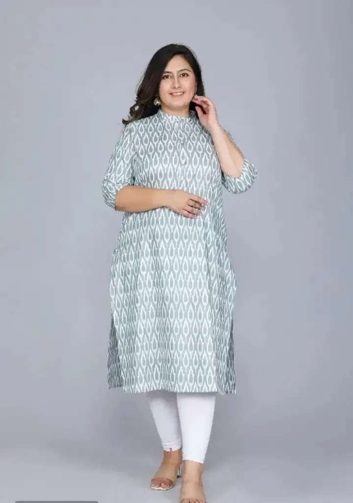 Cotton Printed Straight Plus Size Kurti for high beautiful women