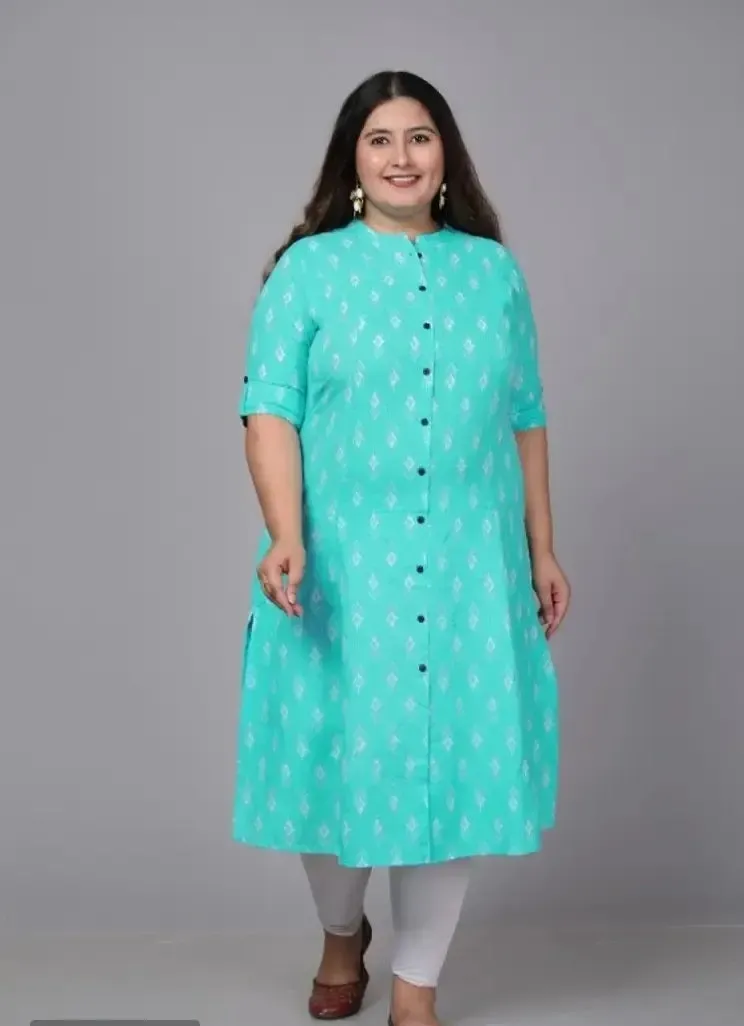 Cotton Printed Straight Plus Size Kurti for high beautiful women