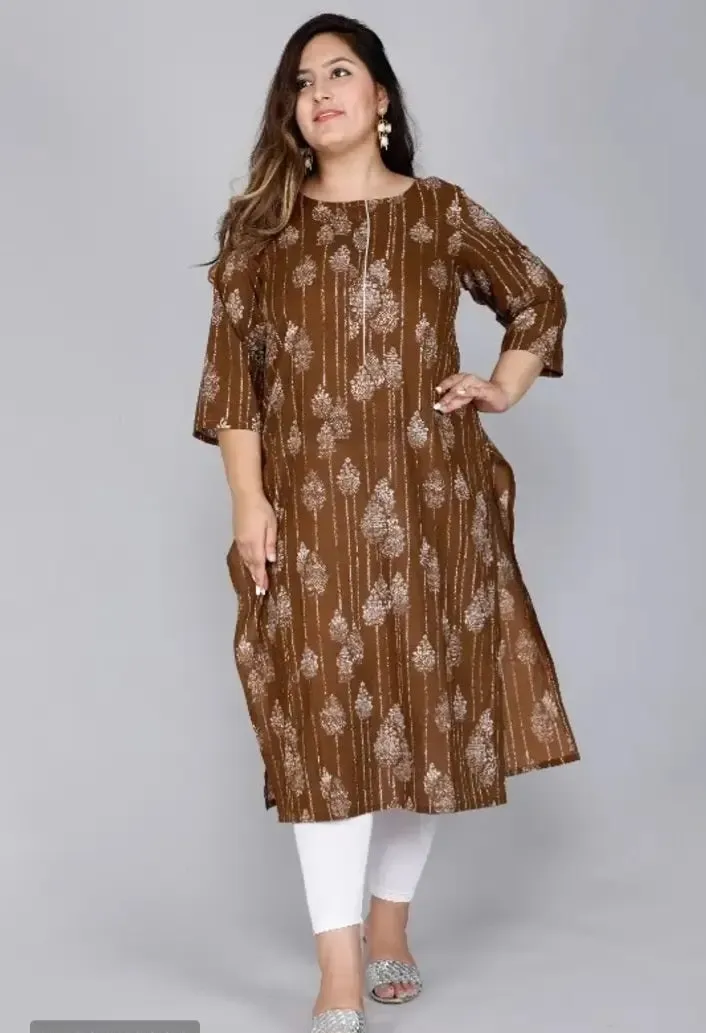 Cotton Printed Straight Plus Size Kurti for high beautiful women