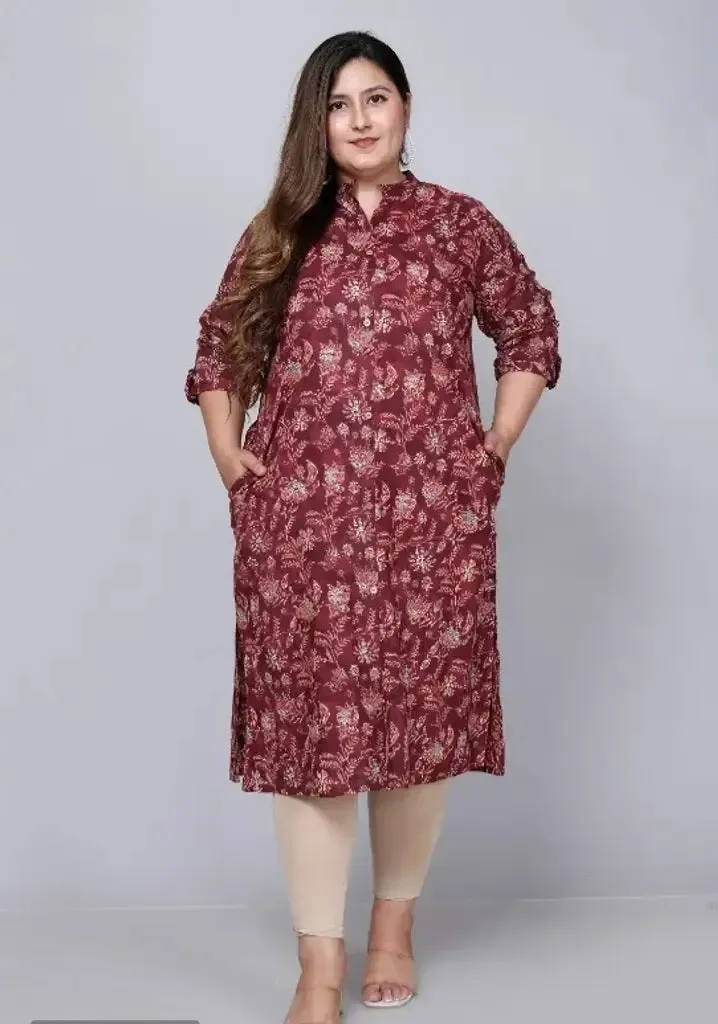 Cotton Printed Straight Plus Size Kurti for high beautiful women