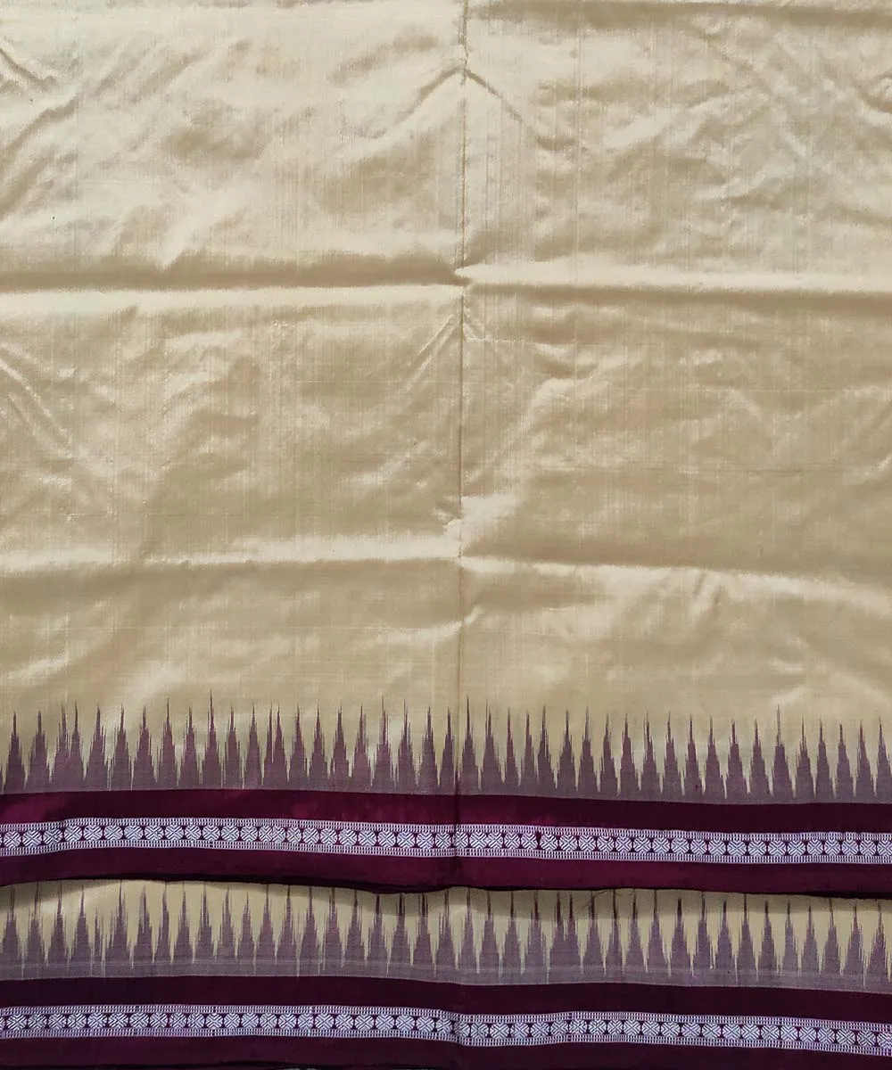 Cream maroon handloom silk sambalpuri dhoti