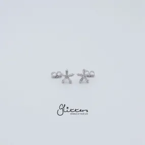 Cubic Zirconia Flower Stud Earrings with Sterling Silver Post