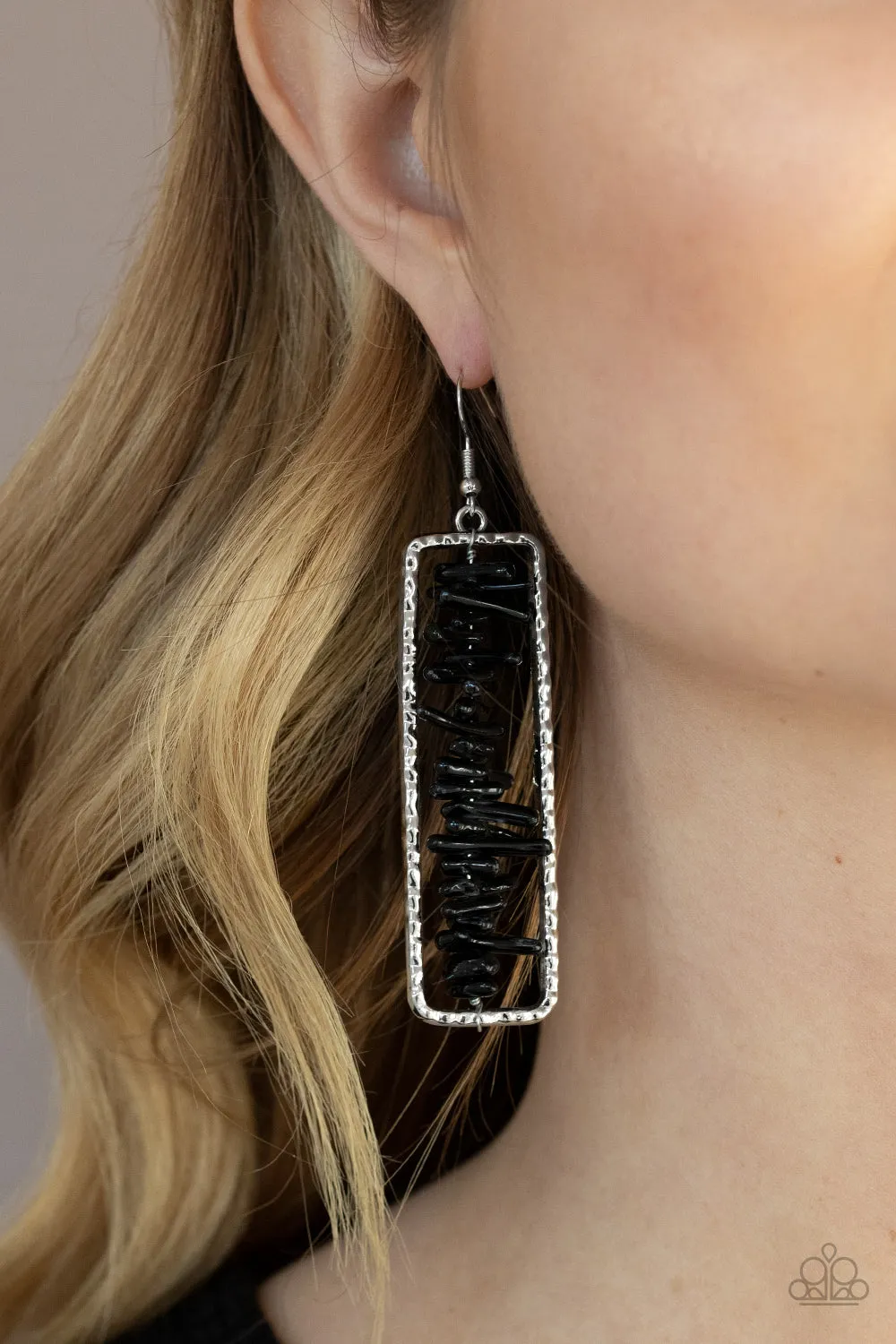 Dont QUARRY, Be Happy Black - Paparazzi Earrings