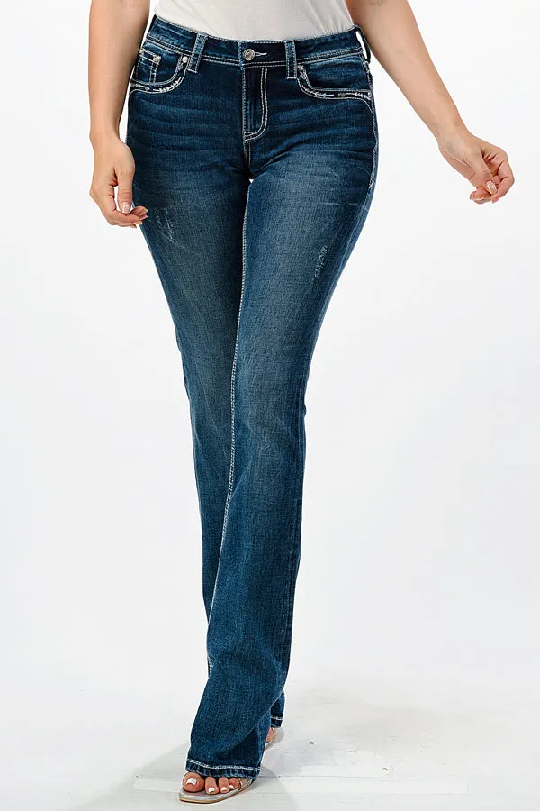 Dream Catcher Embellishment Mid Rise Bootcut Jeans